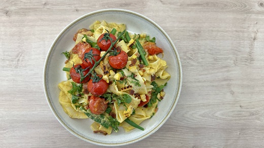 recipe image Charred Sweetcorn Pappardelle