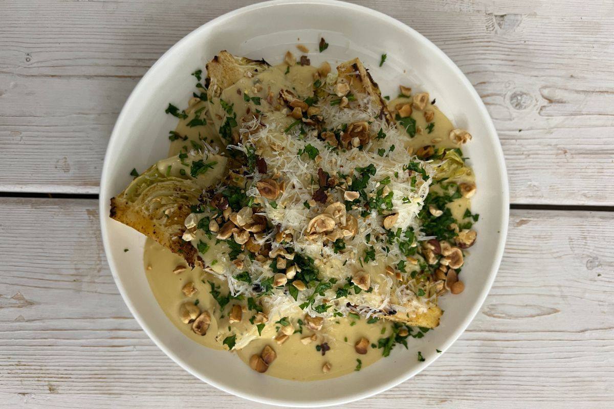 recipe image Braised Sweetheart Cabbages with Dijon Mustard and Cheese Sauce