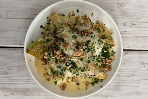 recipe image Braised Sweetheart Cabbages with Dijon Mustard and Cheese Sauce