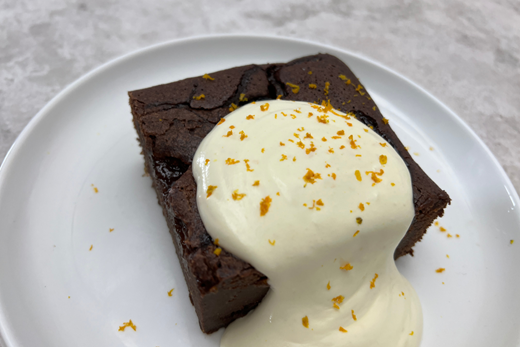 recipe image Spiced Chocolate Orange and Ginger Brownie with Orange Cream