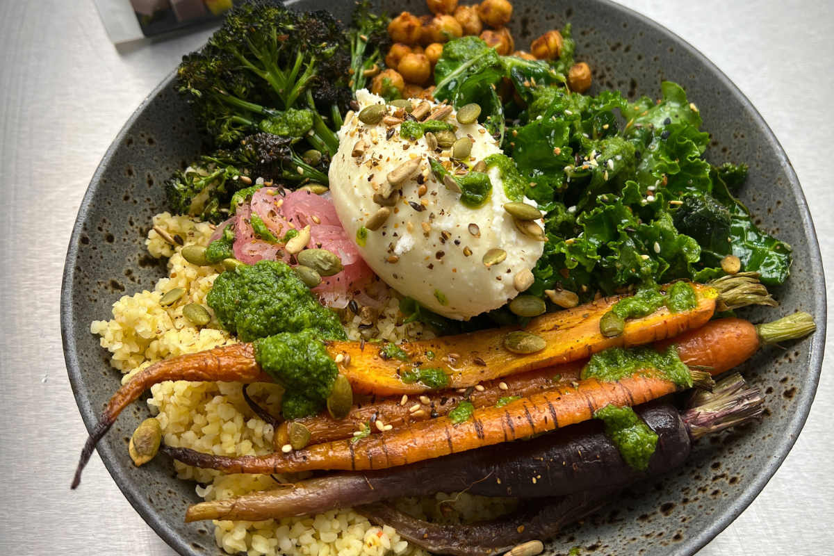 recipe image Seasonal Buddha Bowl with a herby Prosociano dressing & whipped lemon and black pepper feta