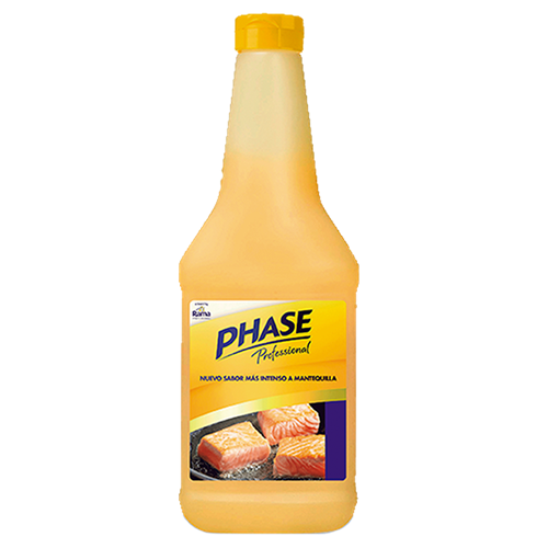 Margarina Phase Líquida, sin lactosa y 100% vegana. Ideal para saltear, preparar salsas y postres. Sustituo de la mantequilla clarificada. No salpica.